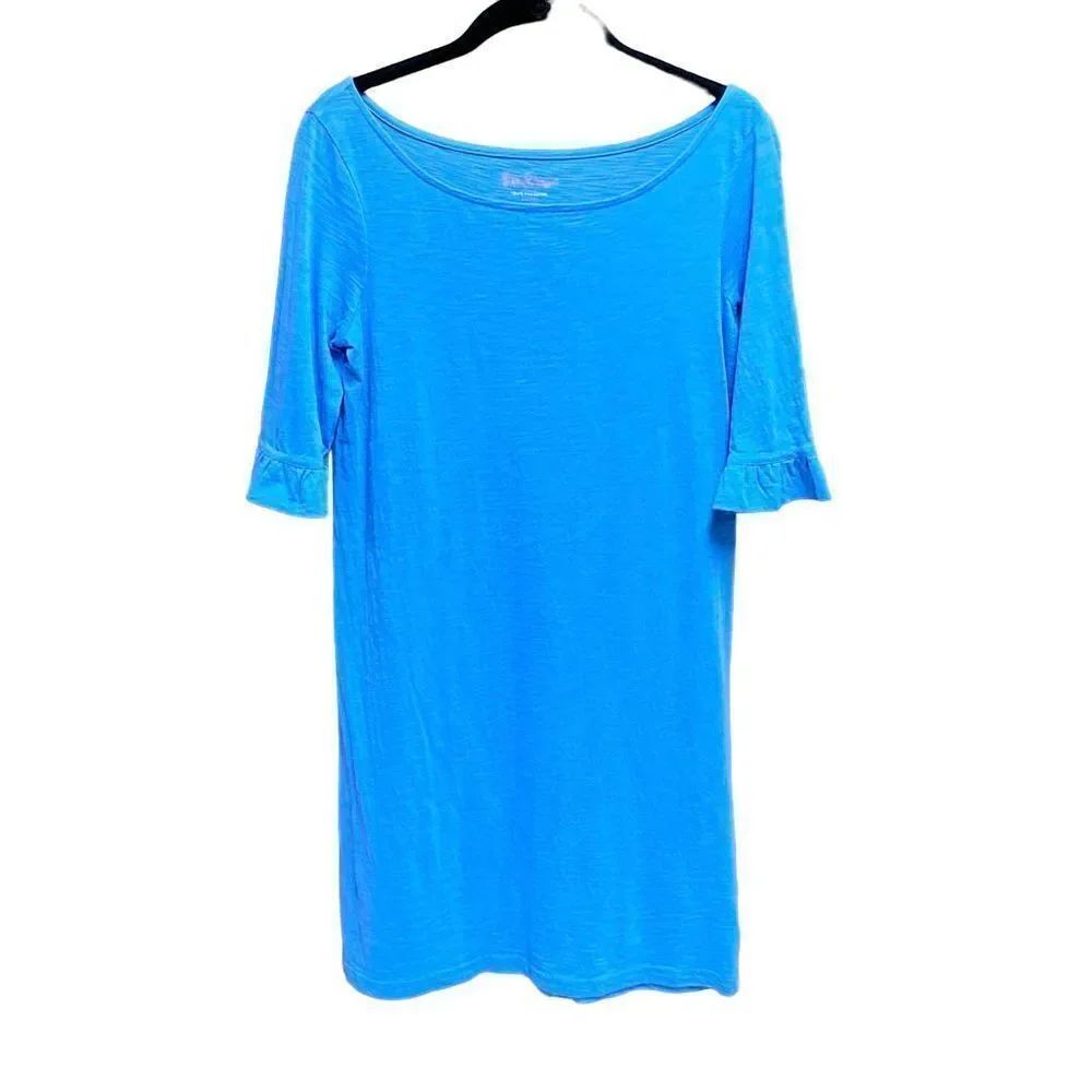 Lilly Pulitzer Blue Ruffle Sleeve Pima Cotton Dress Size Small